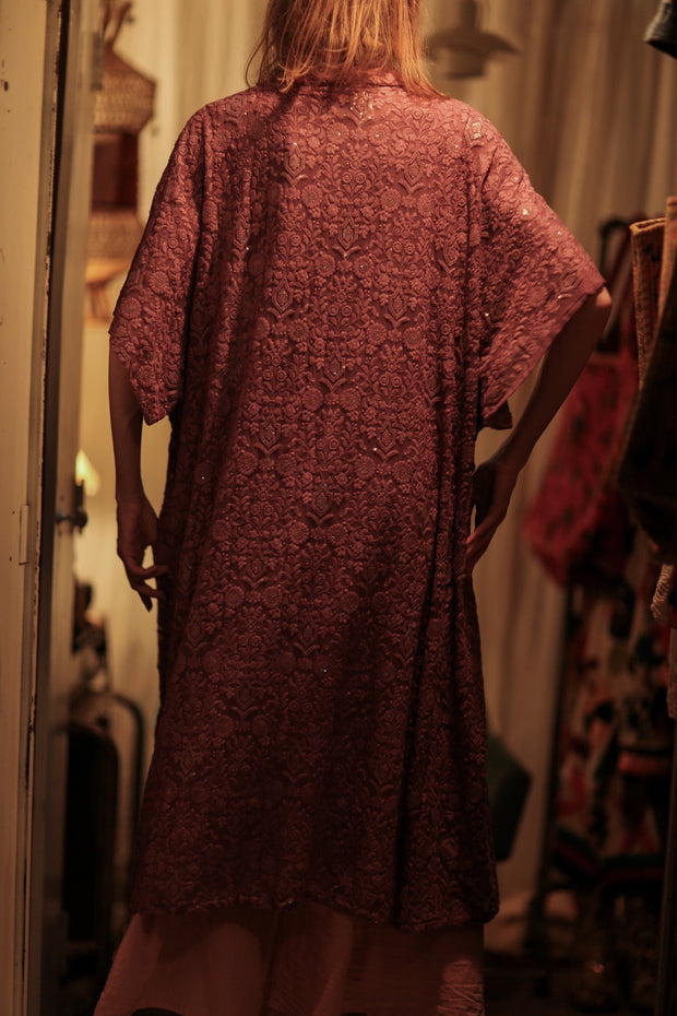 SILK FLORINE LITTLE FLOWERS EMBROIDERED KIMONO - sustainably made MOMO NEW YORK sustainable clothing, embellished slow fashion