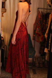 SILK HAND BLOCK PRINT DRESS HANNAH RED ARTIST - sustainably made MOMO NEW YORK sustainable clothing, dresskaftan slow fashion