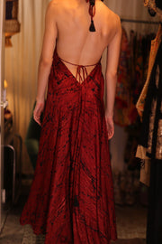 SILK HAND BLOCK PRINT DRESS HANNAH RED ARTIST - sustainably made MOMO NEW YORK sustainable clothing, dresskaftan slow fashion