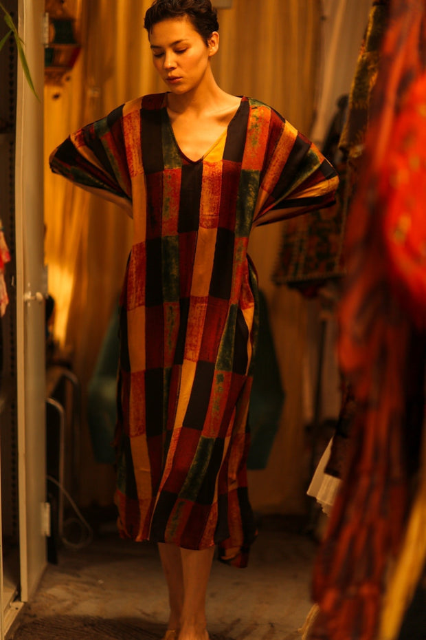 SILK HAND BLOCK PRINT KAFTAN YAYA - sustainably made MOMO NEW YORK sustainable clothing, bestseller slow fashion