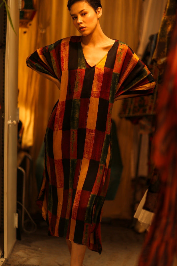 SILK HAND BLOCK PRINT KAFTAN YAYA - sustainably made MOMO NEW YORK sustainable clothing, bestseller slow fashion