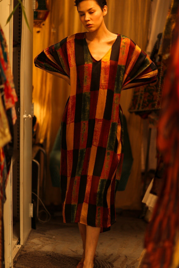 SILK HAND BLOCK PRINT KAFTAN YAYA - sustainably made MOMO NEW YORK sustainable clothing, bestseller slow fashion