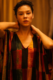 SILK HAND BLOCK PRINT KAFTAN YAYA - sustainably made MOMO NEW YORK sustainable clothing, bestseller slow fashion