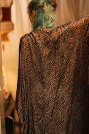 SILK HAND BLOCK PRINT KIMONO PINA BLUE LAGOOON - sustainably made MOMO NEW YORK sustainable clothing, Kimono slow fashion
