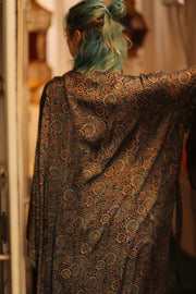 SILK HAND BLOCK PRINT KIMONO PINA BLUE LAGOOON - sustainably made MOMO NEW YORK sustainable clothing, Kimono slow fashion