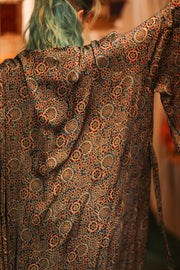 SILK HAND BLOCK PRINT KIMONO PINA BLUE LAGOOON - sustainably made MOMO NEW YORK sustainable clothing, Kimono slow fashion