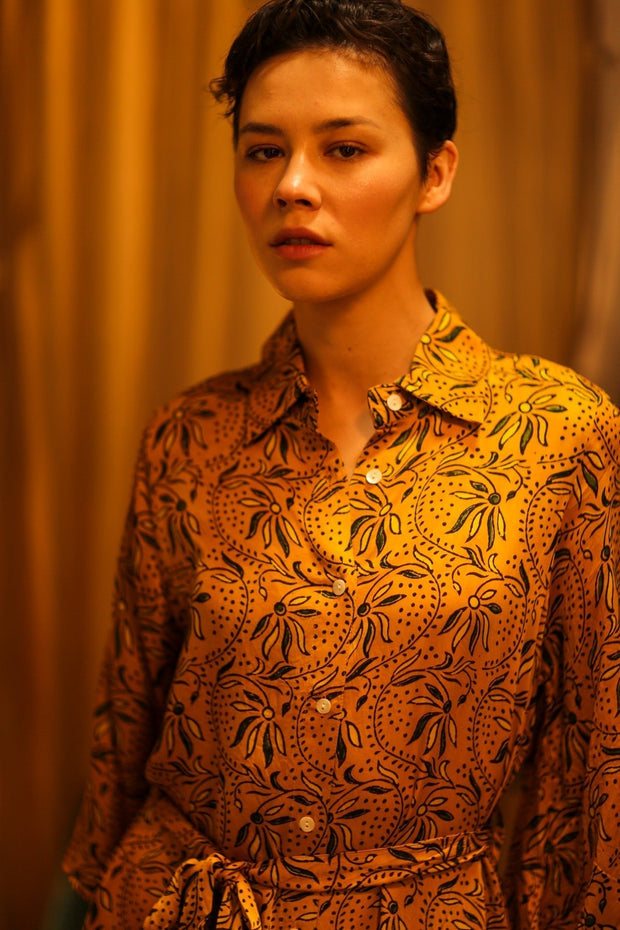 SILK HAND BLOCK PRINT RUTH - sustainably made MOMO NEW YORK sustainable clothing, dress slow fashion