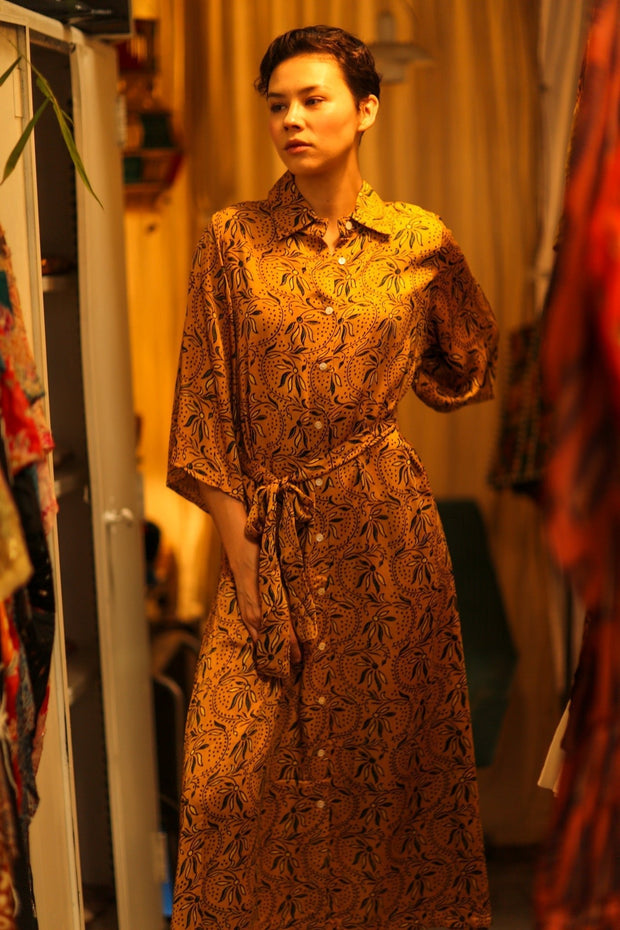 SILK HAND BLOCK PRINT RUTH - sustainably made MOMO NEW YORK sustainable clothing, dress slow fashion