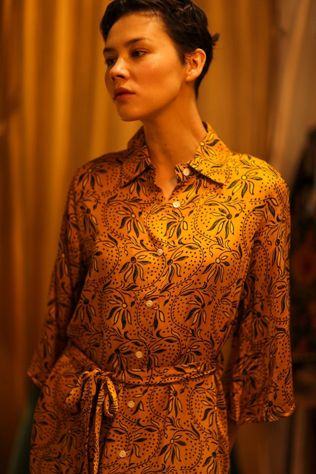 SILK HAND BLOCK PRINT RUTH - sustainably made MOMO NEW YORK sustainable clothing, dress slow fashion