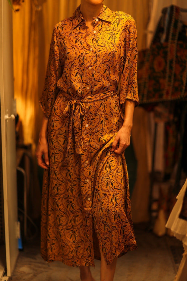 SILK HAND BLOCK PRINT RUTH - sustainably made MOMO NEW YORK sustainable clothing, dress slow fashion