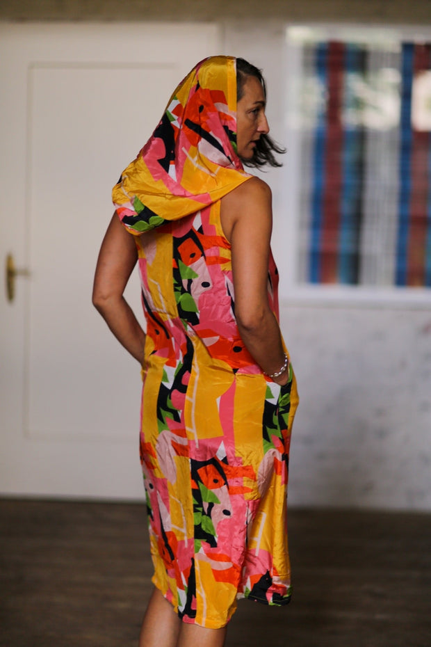 SILK HOODIE DRESS DILLA - sustainably made MOMO NEW YORK sustainable clothing, new slow fashion