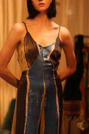 SILK JUMPSUIT NEIS BLUE BROWN STRIPE - sustainably made MOMO NEW YORK sustainable clothing, jumpsuit slow fashion