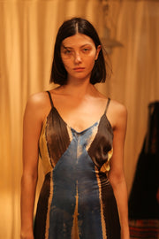 SILK JUMPSUIT NEIS BLUE BROWN STRIPE - sustainably made MOMO NEW YORK sustainable clothing, jumpsuit slow fashion