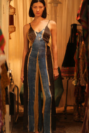 SILK JUMPSUIT NEIS BLUE BROWN STRIPE - sustainably made MOMO NEW YORK sustainable clothing, jumpsuit slow fashion
