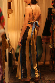SILK JUMPSUIT NEIS BLUE BROWN STRIPE - sustainably made MOMO NEW YORK sustainable clothing, jumpsuit slow fashion