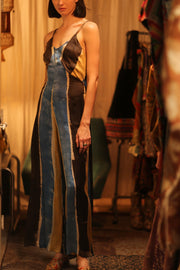 SILK JUMPSUIT NEIS BLUE BROWN STRIPE - sustainably made MOMO NEW YORK sustainable clothing, jumpsuit slow fashion