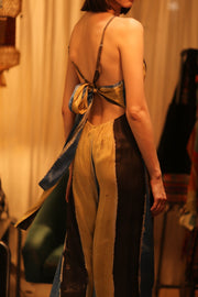 SILK JUMPSUIT NEIS BLUE BROWN STRIPE - sustainably made MOMO NEW YORK sustainable clothing, jumpsuit slow fashion