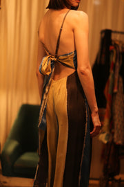 SILK JUMPSUIT NEIS BLUE BROWN STRIPE - sustainably made MOMO NEW YORK sustainable clothing, jumpsuit slow fashion