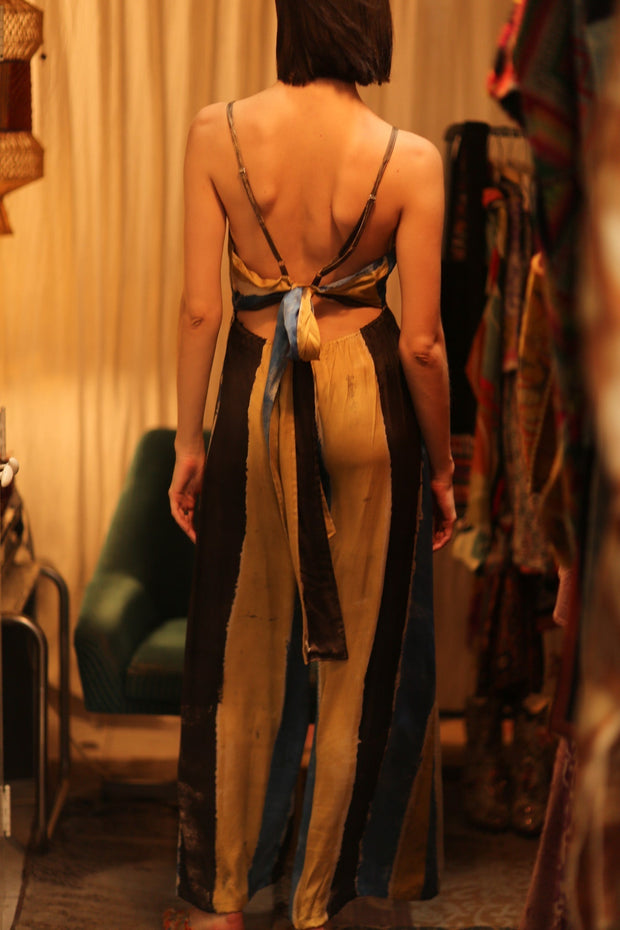 SILK JUMPSUIT NEIS BLUE BROWN STRIPE - sustainably made MOMO NEW YORK sustainable clothing, jumpsuit slow fashion