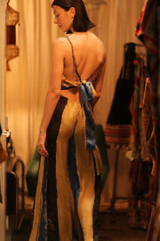 SILK JUMPSUIT NEIS BLUE BROWN STRIPE - sustainably made MOMO NEW YORK sustainable clothing, jumpsuit slow fashion