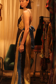 SILK JUMPSUIT NEIS BLUE BROWN STRIPE - sustainably made MOMO NEW YORK sustainable clothing, jumpsuit slow fashion