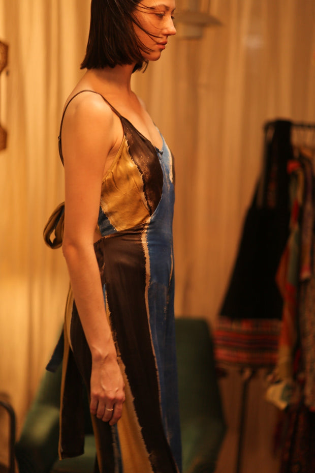 SILK JUMPSUIT NEIS BLUE BROWN STRIPE - sustainably made MOMO NEW YORK sustainable clothing, jumpsuit slow fashion