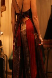 SILK JUMPSUIT NEIS RED BROWN STRIPE - sustainably made MOMO NEW YORK sustainable clothing, jumpsuit slow fashion