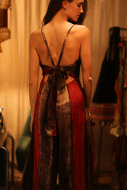SILK JUMPSUIT NEIS RED BROWN STRIPE - sustainably made MOMO NEW YORK sustainable clothing, jumpsuit slow fashion