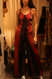 SILK JUMPSUIT NEIS RED BROWN STRIPE - sustainably made MOMO NEW YORK sustainable clothing, jumpsuit slow fashion