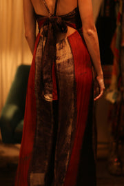 SILK JUMPSUIT NEIS RED BROWN STRIPE - sustainably made MOMO NEW YORK sustainable clothing, jumpsuit slow fashion