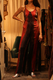 SILK JUMPSUIT NEIS RED BROWN STRIPE - sustainably made MOMO NEW YORK sustainable clothing, jumpsuit slow fashion