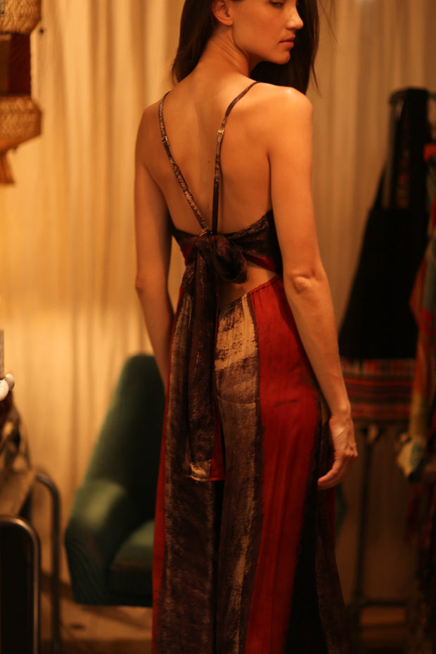 SILK JUMPSUIT NEIS RED BROWN STRIPE - sustainably made MOMO NEW YORK sustainable clothing, jumpsuit slow fashion