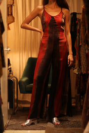 SILK JUMPSUIT NEIS RED BROWN STRIPE - sustainably made MOMO NEW YORK sustainable clothing, jumpsuit slow fashion