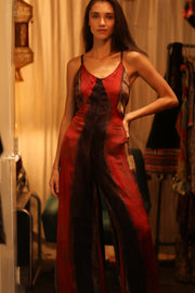 SILK JUMPSUIT NEIS RED BROWN STRIPE - sustainably made MOMO NEW YORK sustainable clothing, jumpsuit slow fashion