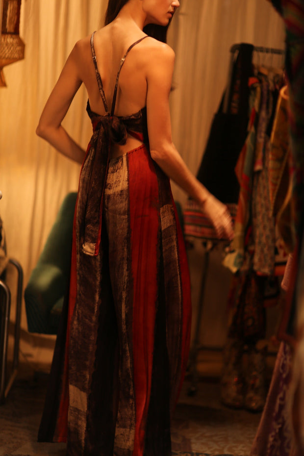 SILK JUMPSUIT NEIS RED BROWN STRIPE - sustainably made MOMO NEW YORK sustainable clothing, jumpsuit slow fashion