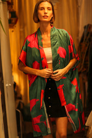 SILK KIMONO GREEN AND PINK - sustainably made MOMO NEW YORK sustainable clothing, kimono slow fashion