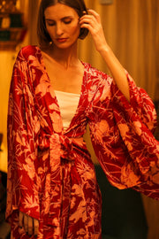 SILK KIMONO PINA PINK RED FLOWER - sustainably made MOMO NEW YORK sustainable clothing, bestseller slow fashion