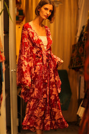 SILK KIMONO PINA PINK RED FLOWER - sustainably made MOMO NEW YORK sustainable clothing, bestseller slow fashion