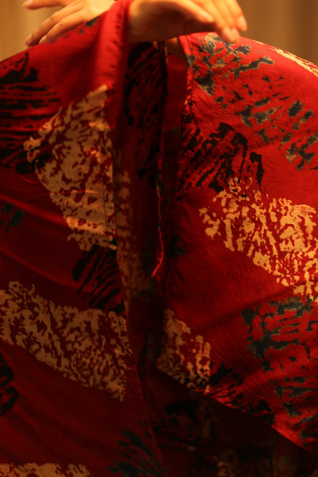 SILK KIMONO PINA RED JEAN - sustainably made MOMO NEW YORK sustainable clothing, Kimono slow fashion
