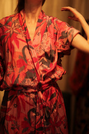 SILK KIMONO PINK JUNGLE - sustainably made MOMO NEW YORK sustainable clothing, handmade slow fashion