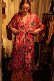 SILK KIMONO PINK JUNGLE - sustainably made MOMO NEW YORK sustainable clothing, handmade slow fashion