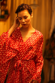 SILK RED POLKA DOT KIMONO PINA - sustainably made MOMO NEW YORK sustainable clothing, bestseller slow fashion