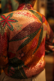 SILK SEQUIN EMBROIDERED BOMBER JACKET BANOU - sustainably made MOMO NEW YORK sustainable clothing, bestseller slow fashion