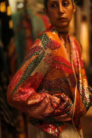 SILK SEQUIN EMBROIDERED BOMBER JACKET BANOU - sustainably made MOMO NEW YORK sustainable clothing, bestseller slow fashion