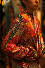 SILK SEQUIN EMBROIDERED BOMBER JACKET BANOU - sustainably made MOMO NEW YORK sustainable clothing, bestseller slow fashion