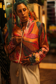 SILK SEQUIN EMBROIDERED BOMBER JACKET BANOU - sustainably made MOMO NEW YORK sustainable clothing, bestseller slow fashion