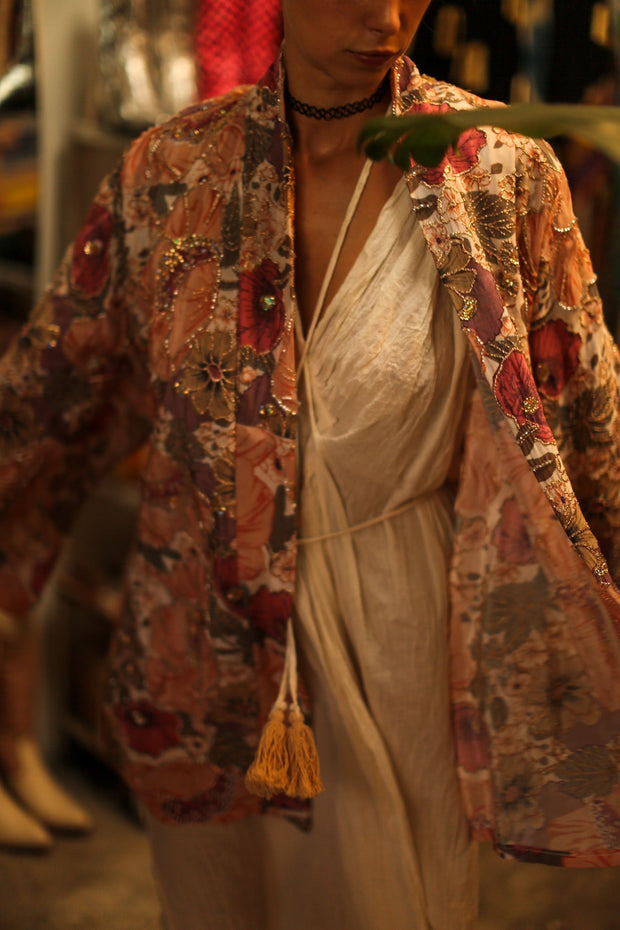 SILK SEQUIN EMBROIDERED KIMONO LUZI - sustainably made MOMO NEW YORK sustainable clothing, bestseller slow fashion