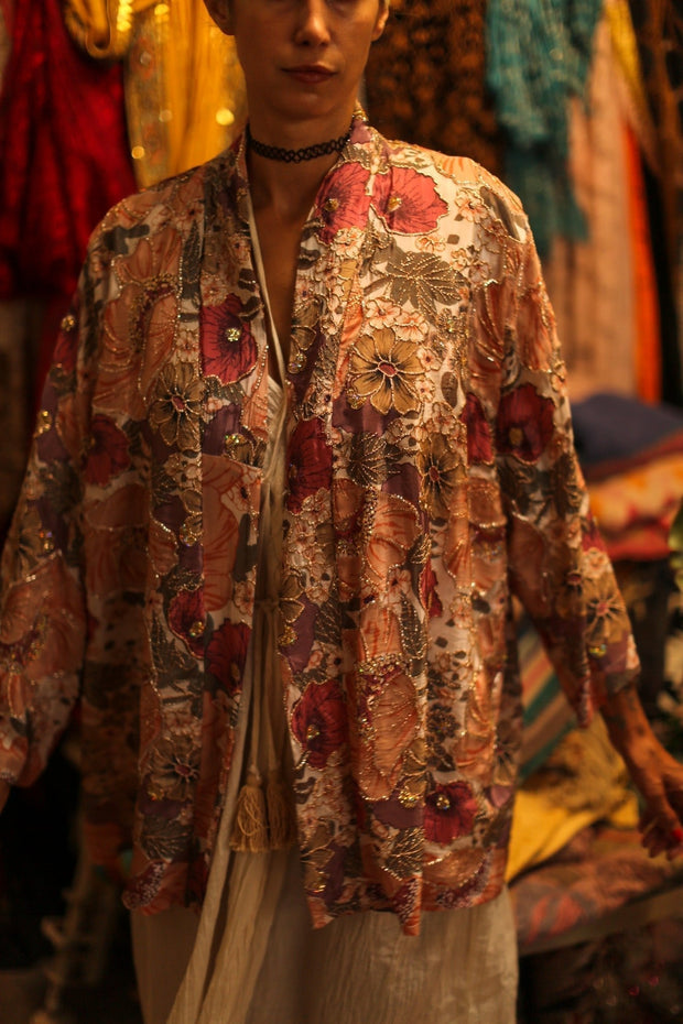 SILK SEQUIN EMBROIDERED KIMONO LUZI - sustainably made MOMO NEW YORK sustainable clothing, bestseller slow fashion
