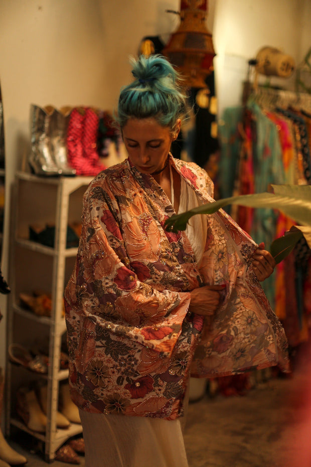 SILK SEQUIN EMBROIDERED KIMONO LUZI - sustainably made MOMO NEW YORK sustainable clothing, bestseller slow fashion