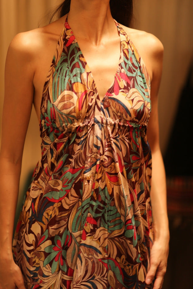 SILK STRAP DRESS HANNAH BROWN JUNGLE FEVER - sustainably made MOMO NEW YORK sustainable clothing, Boho Chic Dress slow fashion